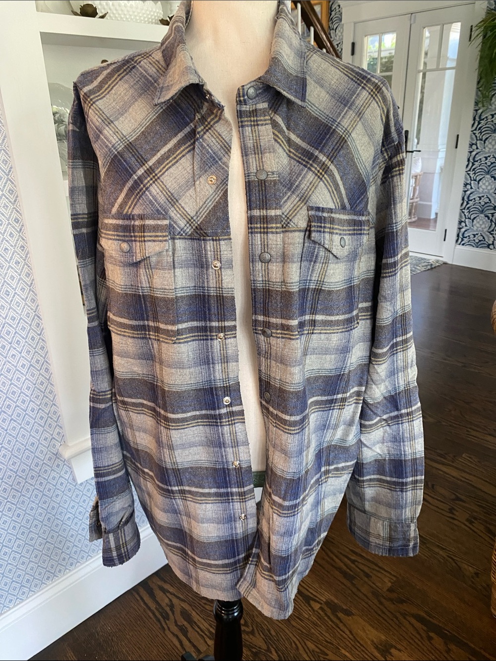 ibex Blue and Cream Plaid Button-Up Shirt